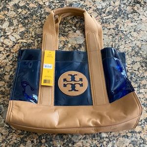 Tory Burch Tote- blue semi translucent plastic tote. Like new. Loose tags